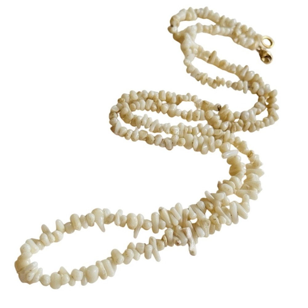 VTG Mediterranean White Coral Natural Beads‎ Necklace Beaded Genuine Rare 25"
